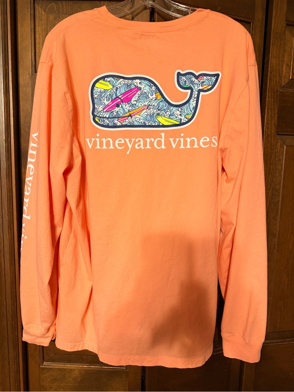 Vineyard Vines Coral Long-Sleeve Whale Tee with Surf Graphic
